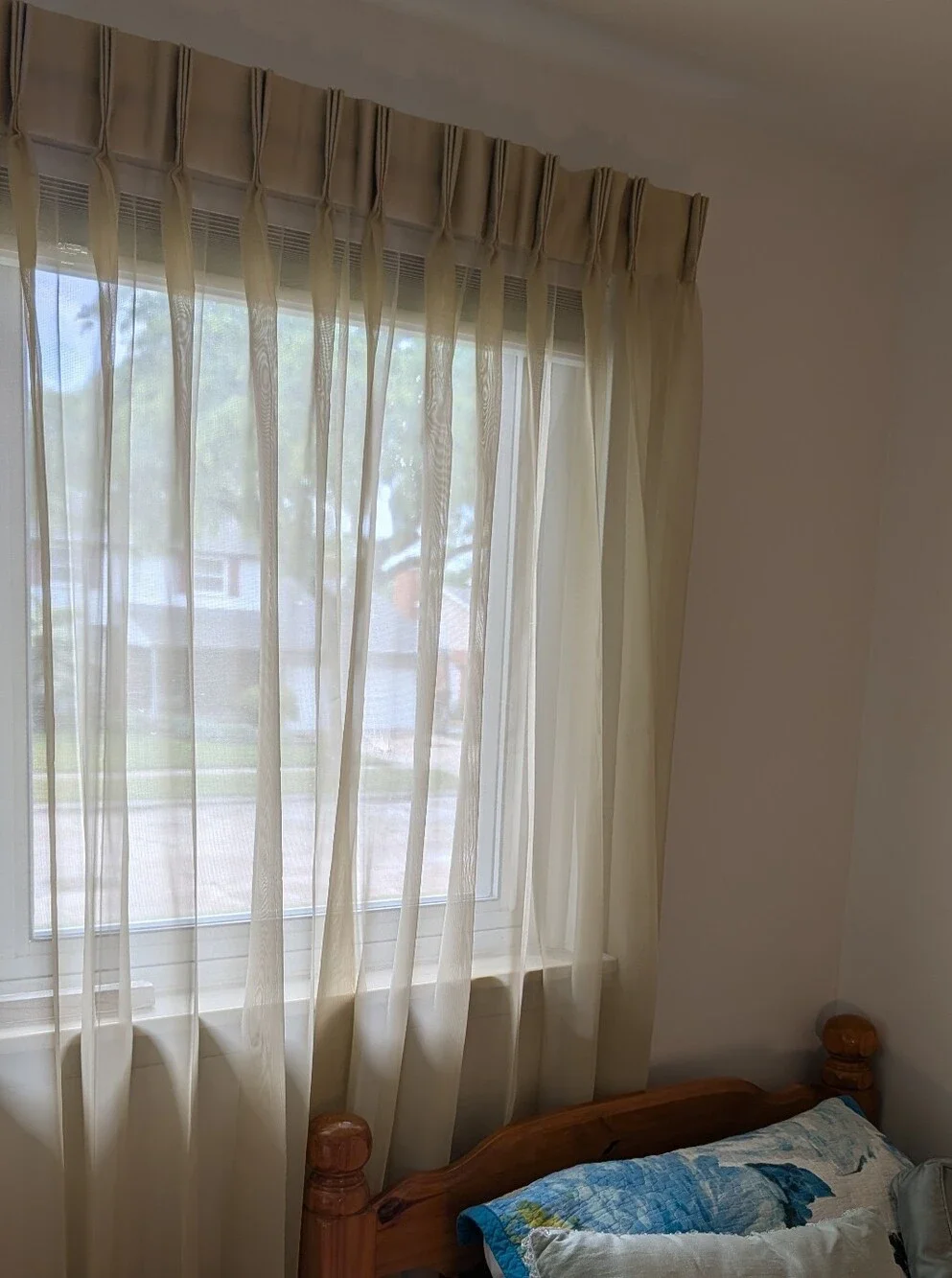 Custom Made Window Traversing Drapery Sheers Taupe 3 Finger Pinch Pleat 1 Panel